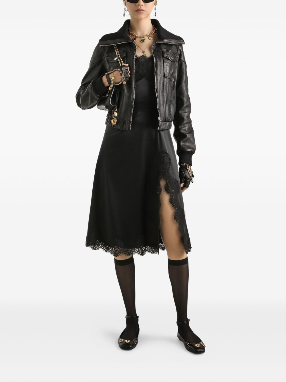 lace-embellished satin dress - 2