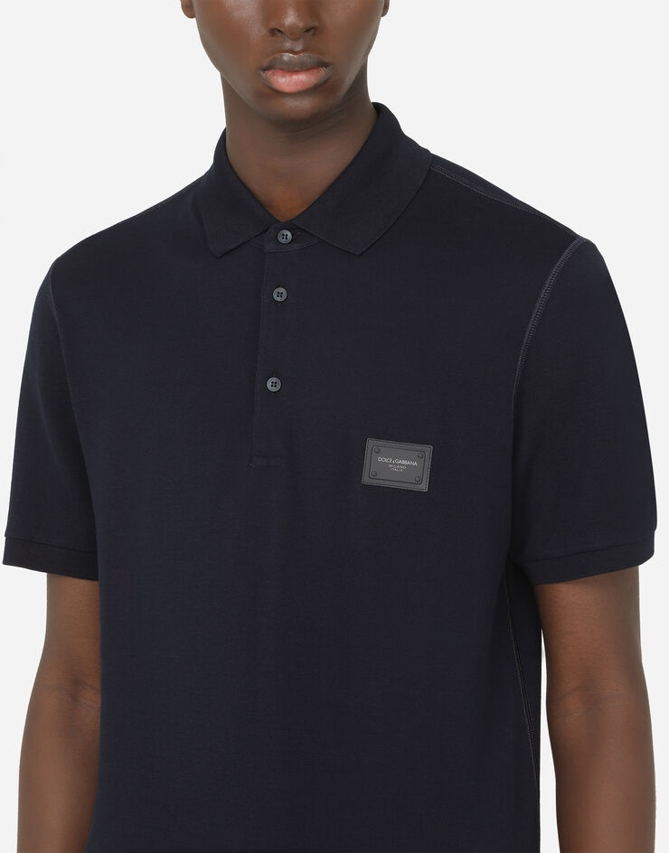 Cotton piqué polo-shirt with branded plate - 4