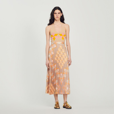 Sandro Long printed skirt with pleats outlook