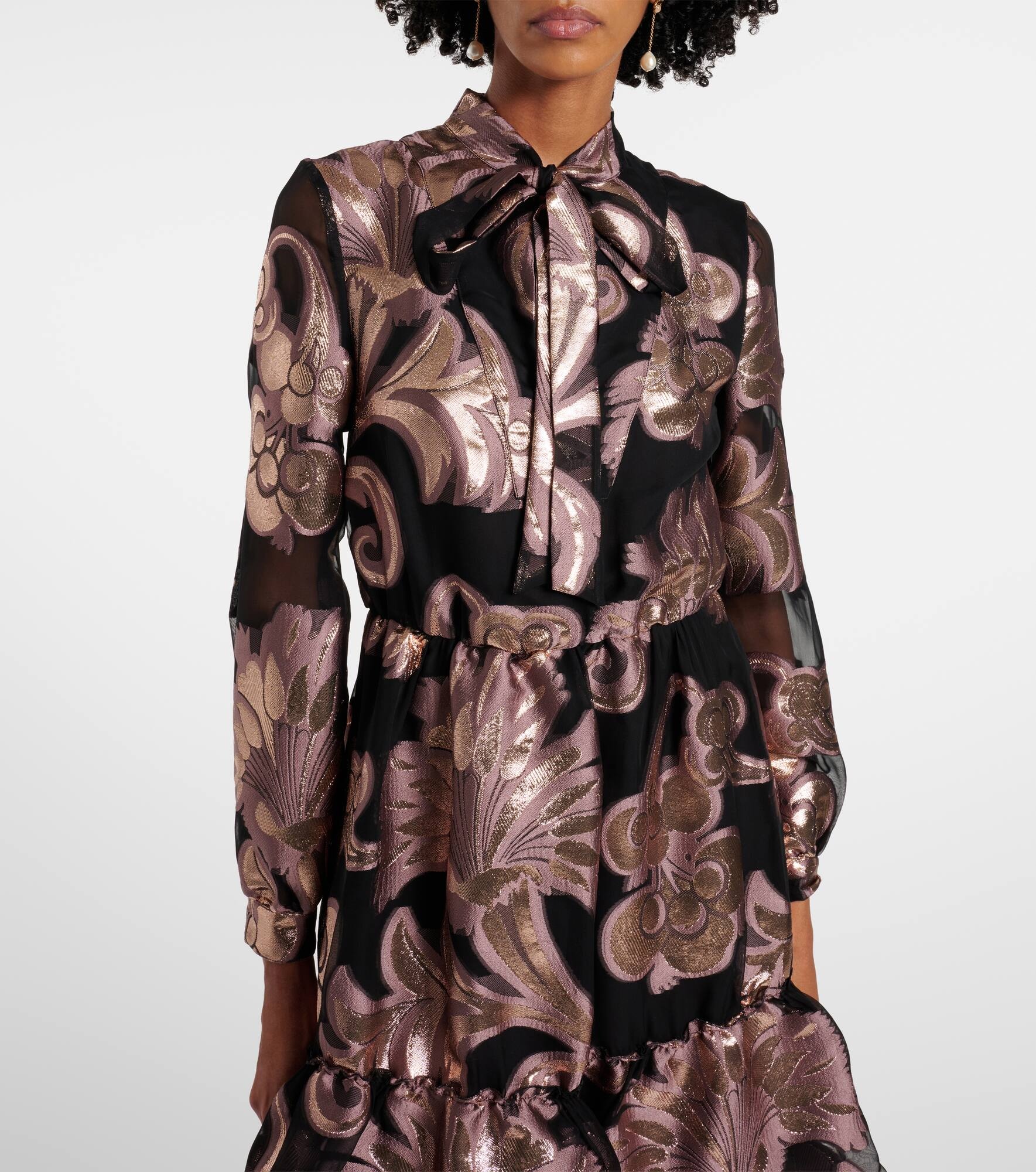 Printed tie-neck minidress - 5