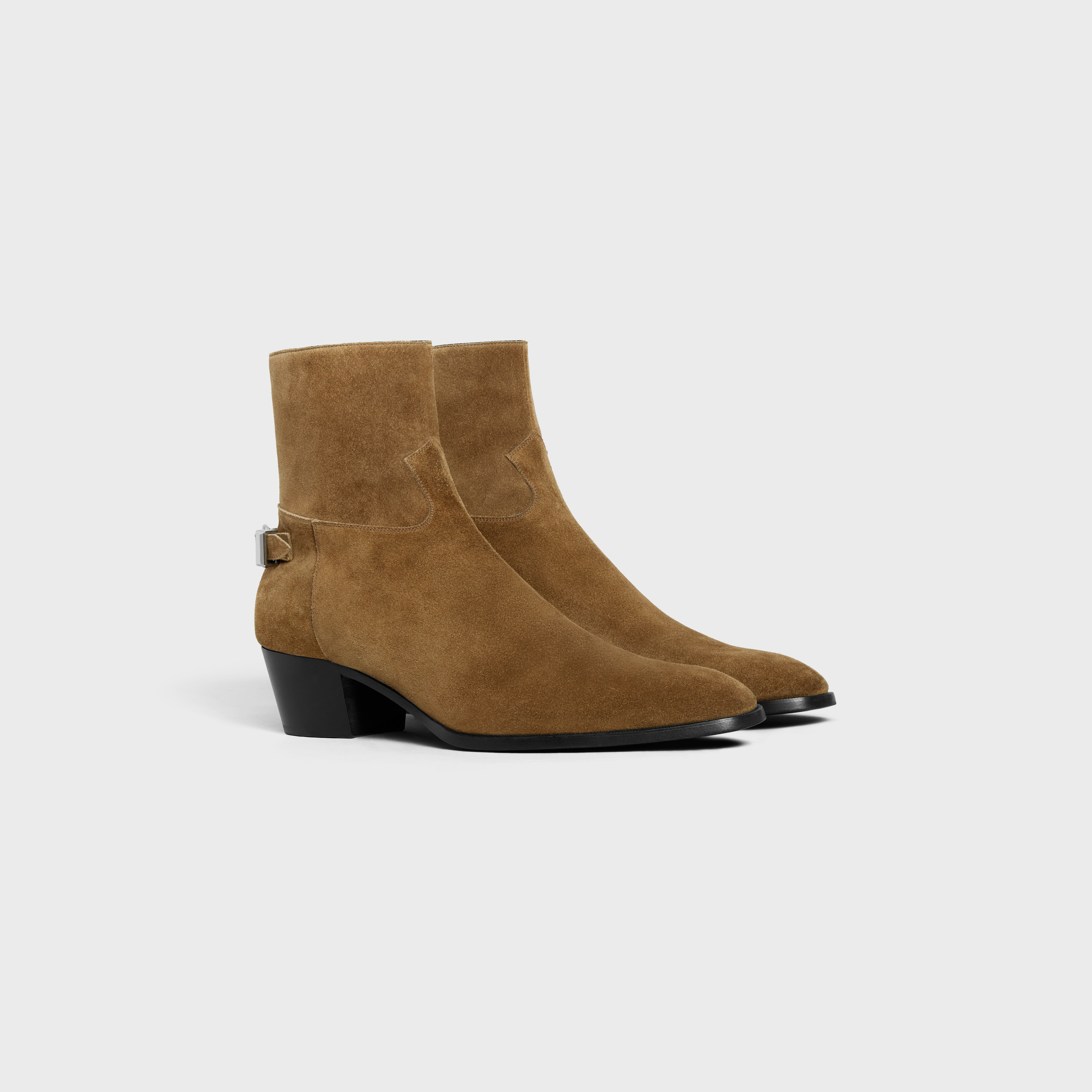 BACK BUCKLE ZIPPED ISAAC BOOT in Suede Calfskin - 2