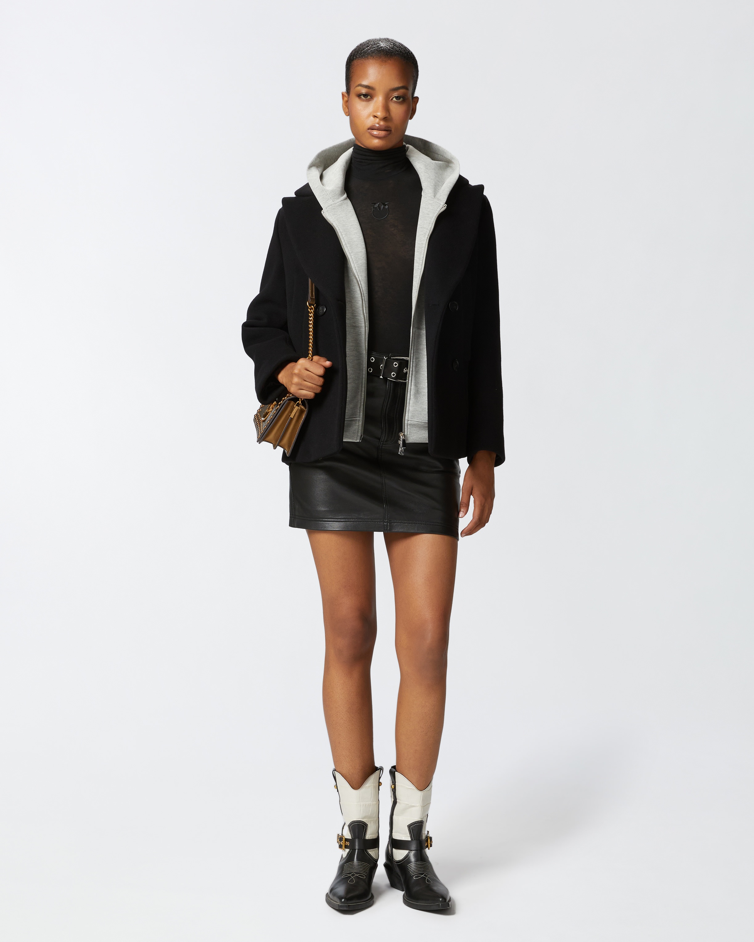 SHORT DOUBLE-BREASTED CLOTH PEA COAT - 3