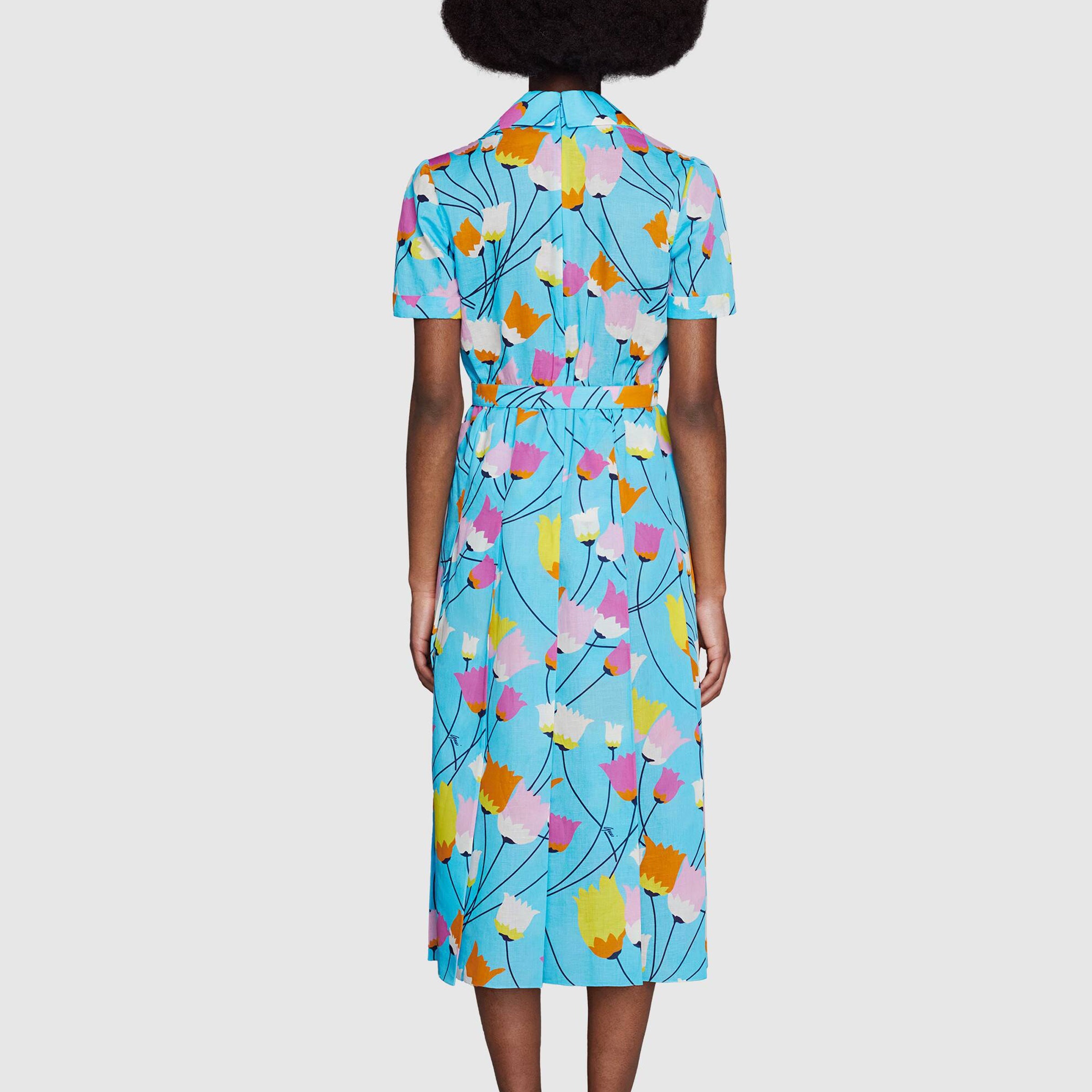 (WMNS) Gucci Tulip print pleated dress 'Blue' 657935-ZAGVN-4337 - 3