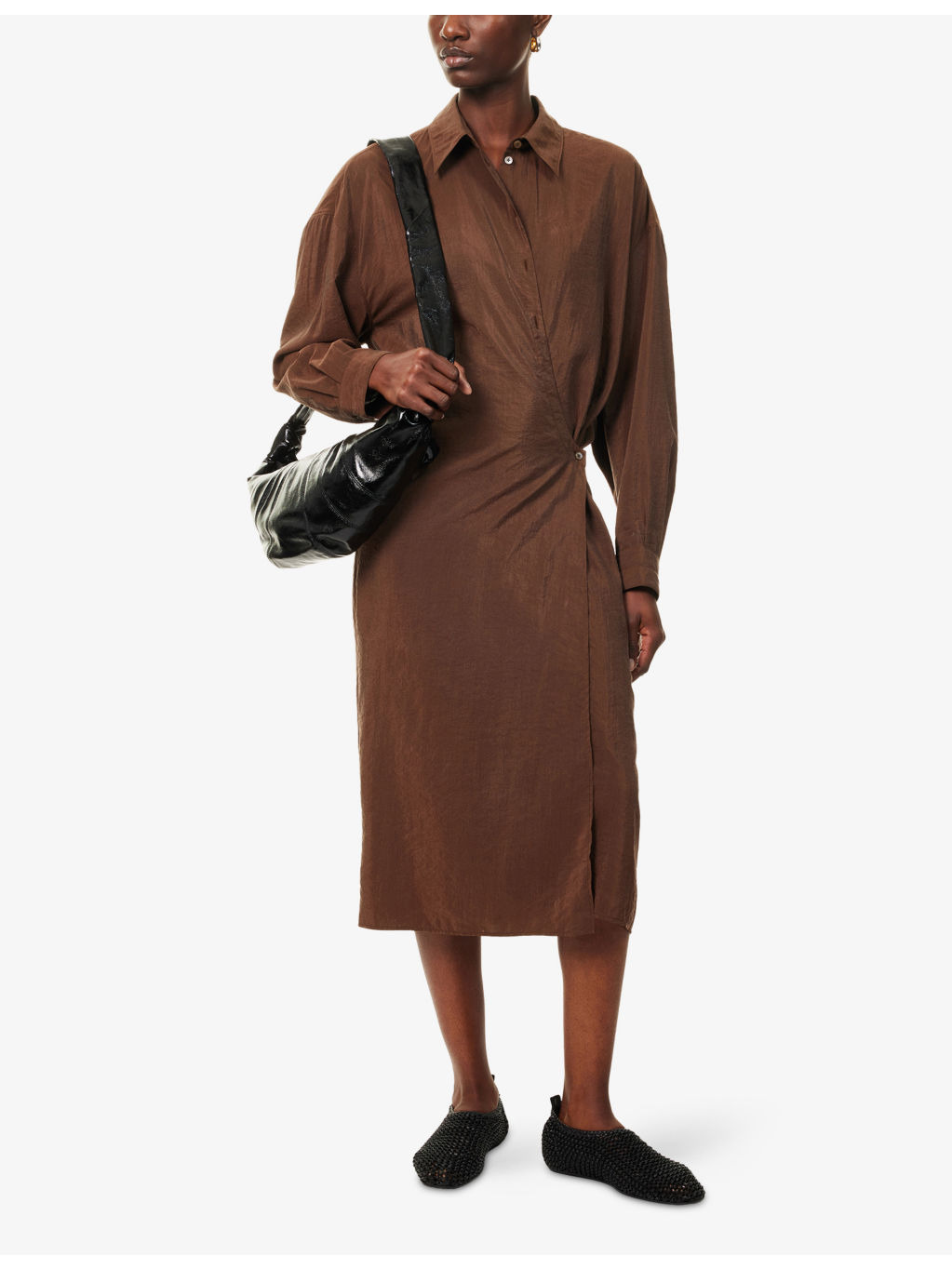 Twisted Long-Sleeves Silk-Blend Midi Dress - 2