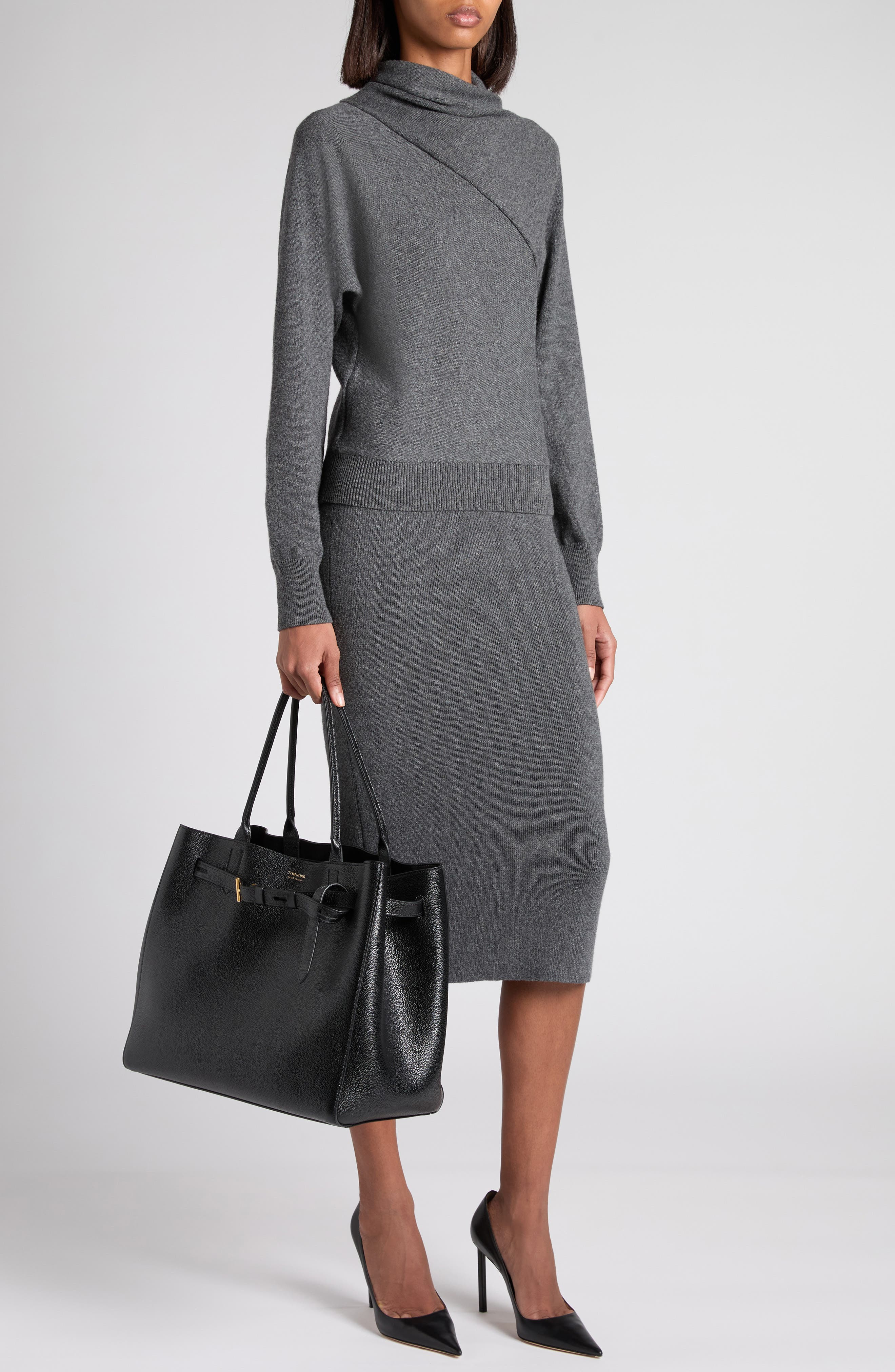 TOM FORD Stretch Cashmere & Cotton Pencil Skirt in Ig712 Dark Grey Melange at Nordstrom - 2
