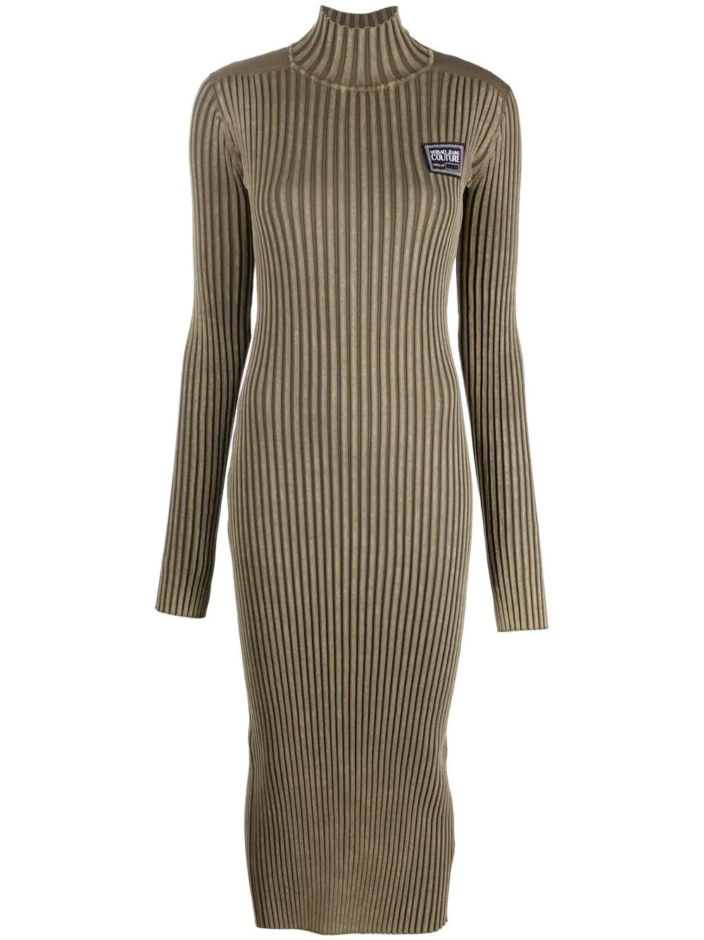 logo patch ribbed midi dress - 1