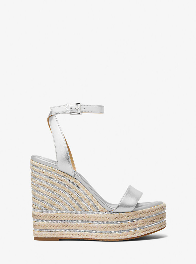 MICHAEL KORS Leighton Metallic Leather Wedge Sandal outlook