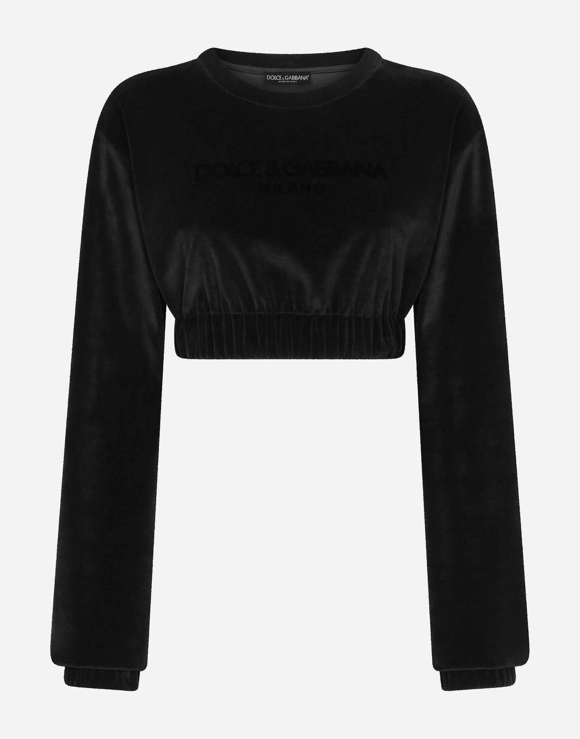 Cropped chenille sweatshirt with carpet-stitch embroidery - 1