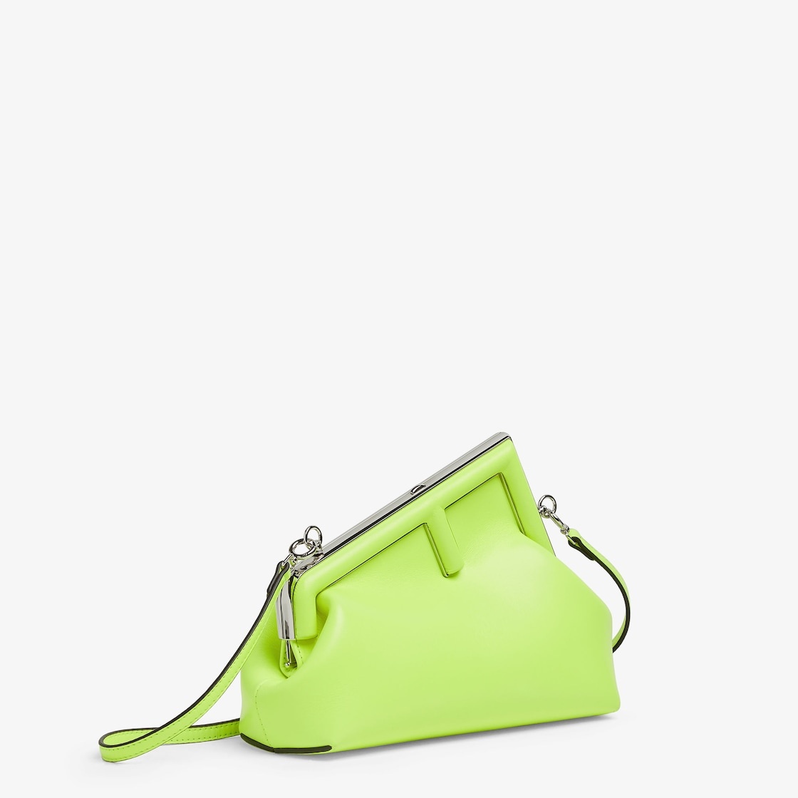 Small Fendi First bag made of soft, neon yellow nappa leather with oversized metal F clasp bound in  - 2