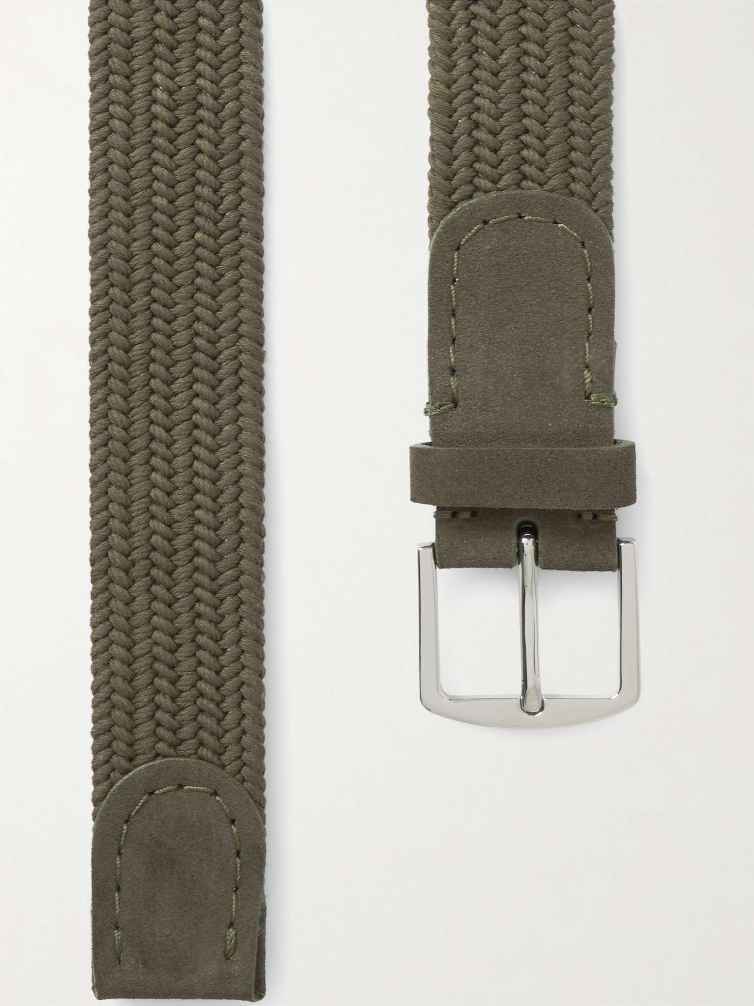 3.5cm Suede-Trimmed Woven Cotton Belt - 3