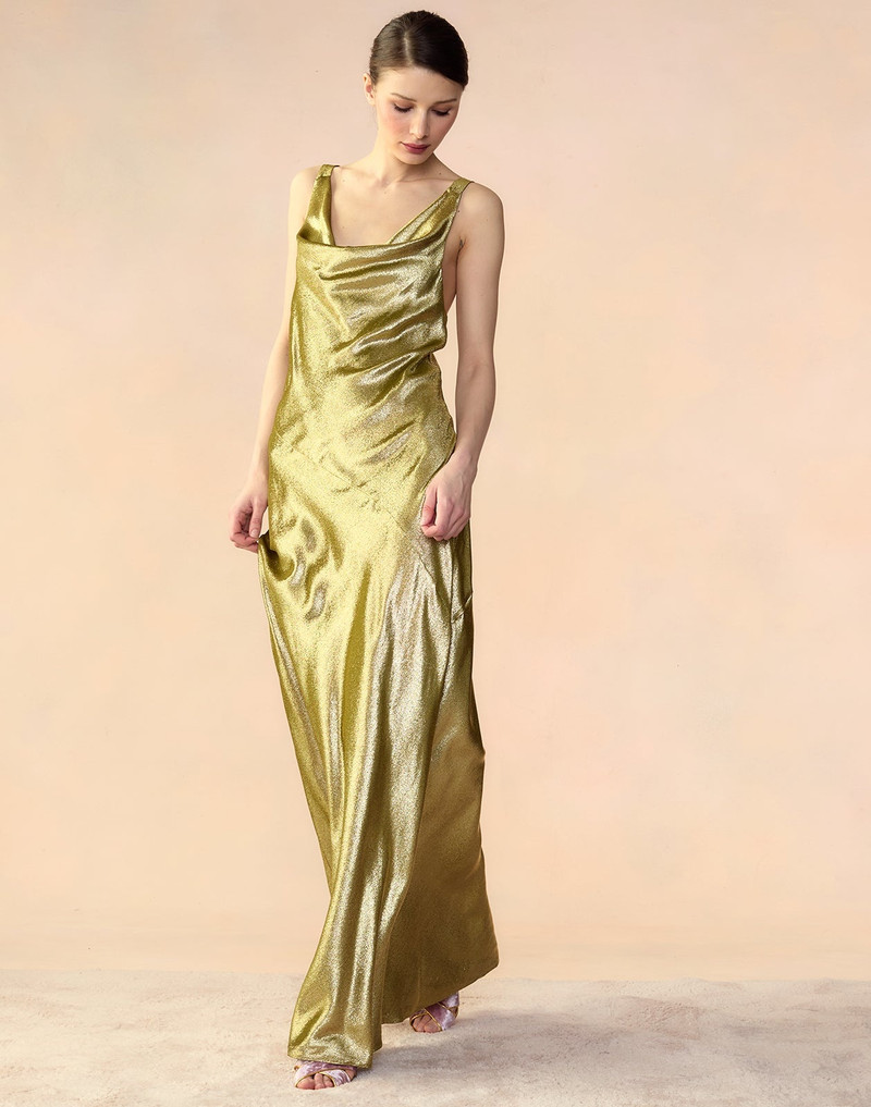 CYNTHIA ROWLEY Liquid Gold Lamé Dress outlook