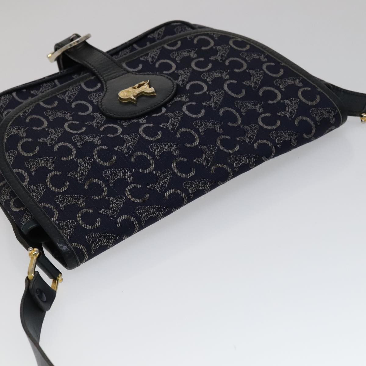 CELINE C Sulky Shoulder Bag Canvas Navy Gold - 6