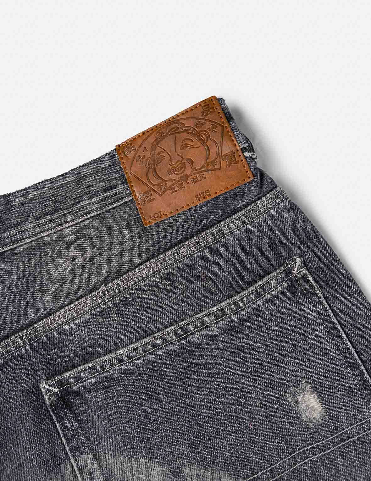 Washed and Distressed Daicock Print Relax Fit Jeans - 10