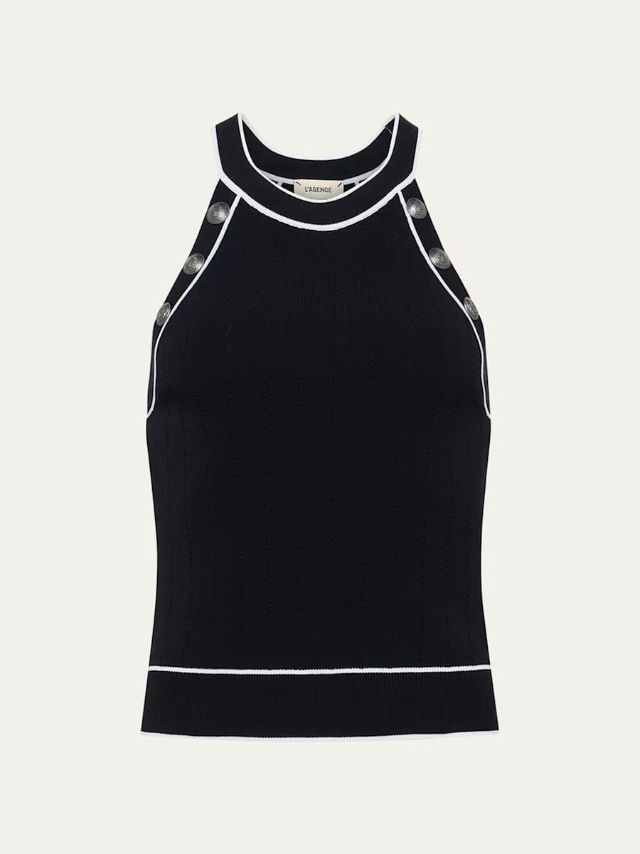 Rosemary High-Neck Button Tank Top - 1