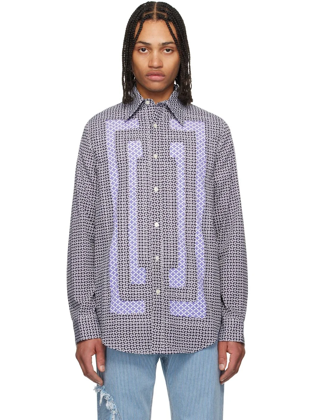 Navy Flower Cotton 'Scratch The Itch' Shirt - 1