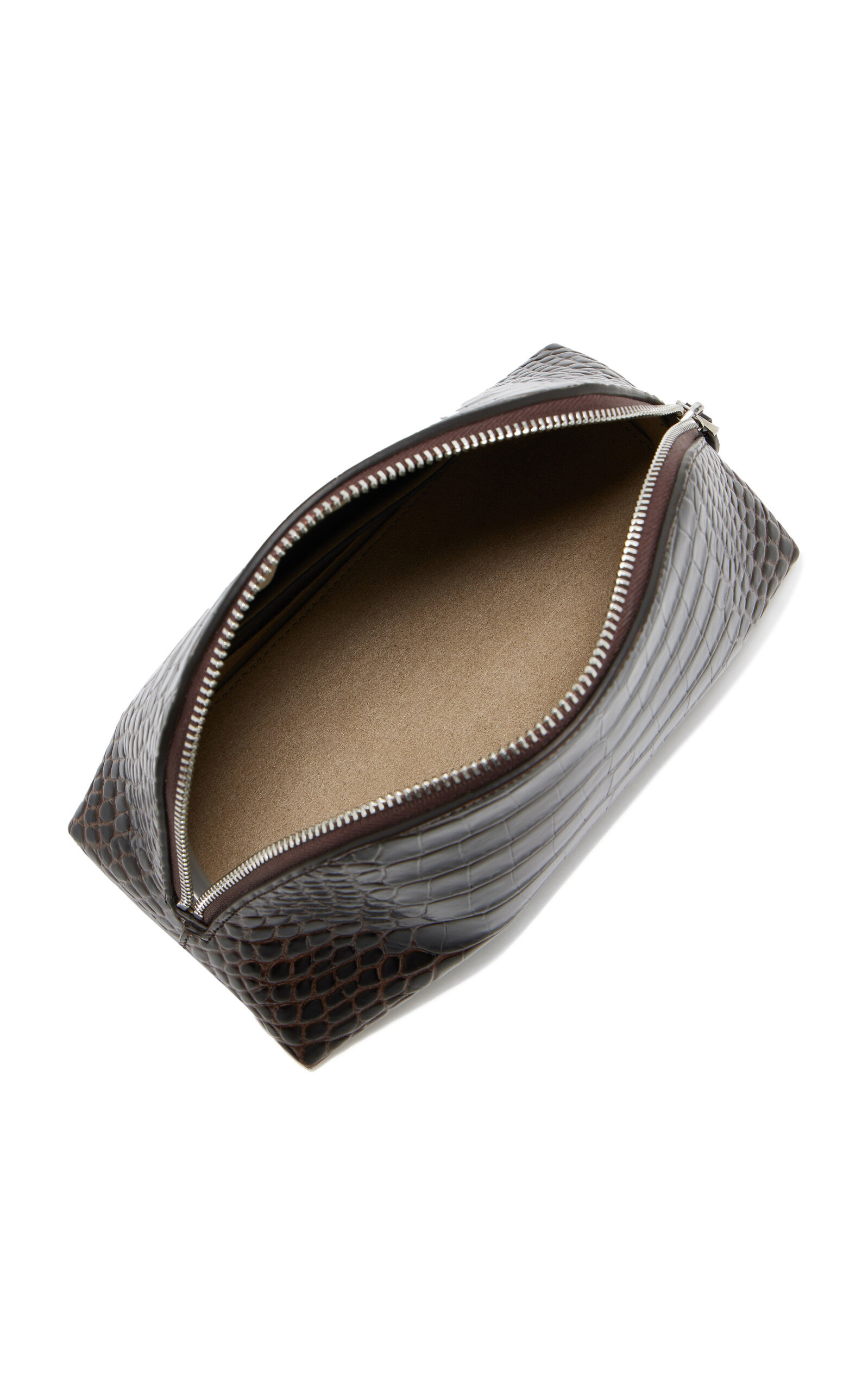 Croc-Embossed Leather Pouch brown - 5