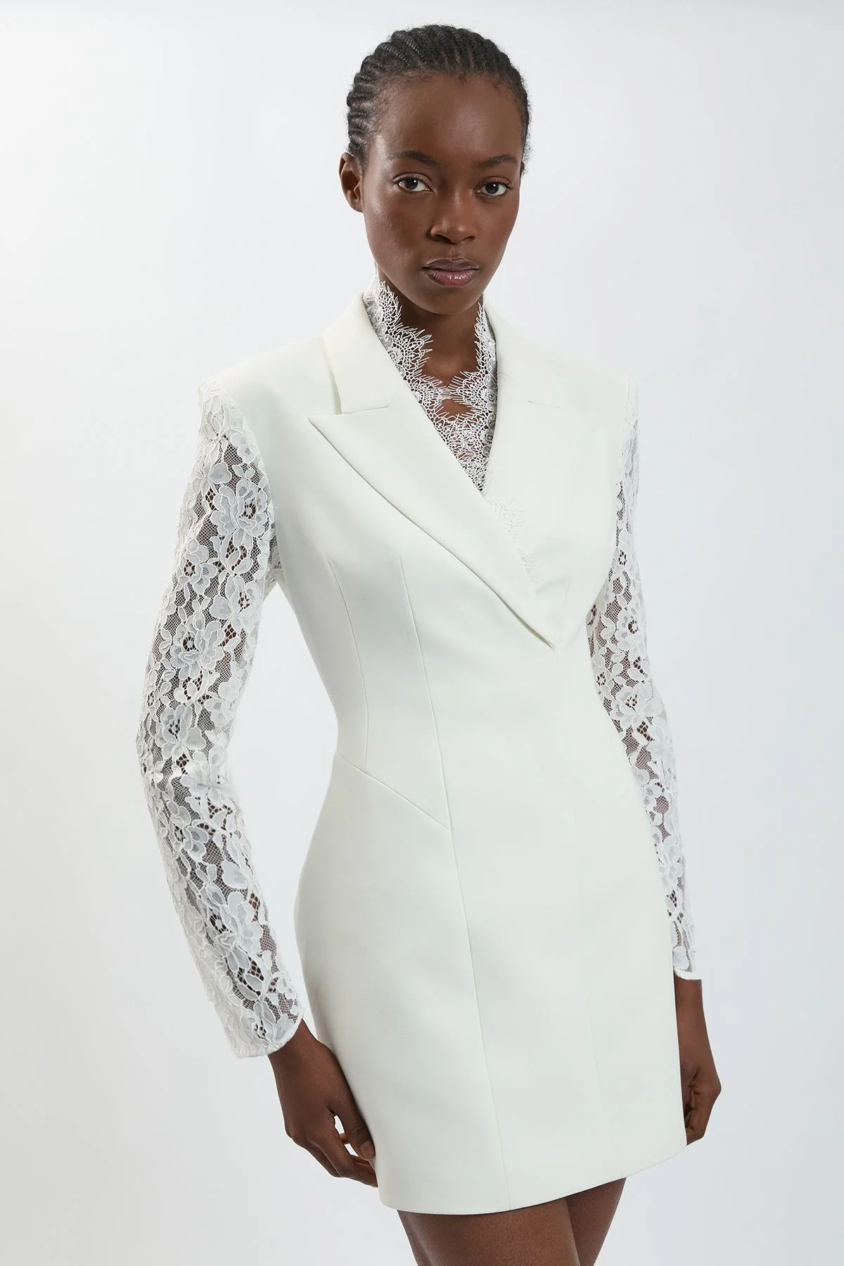 Compact Stretch Lace Sleeve Blazer Mini Dress - 1