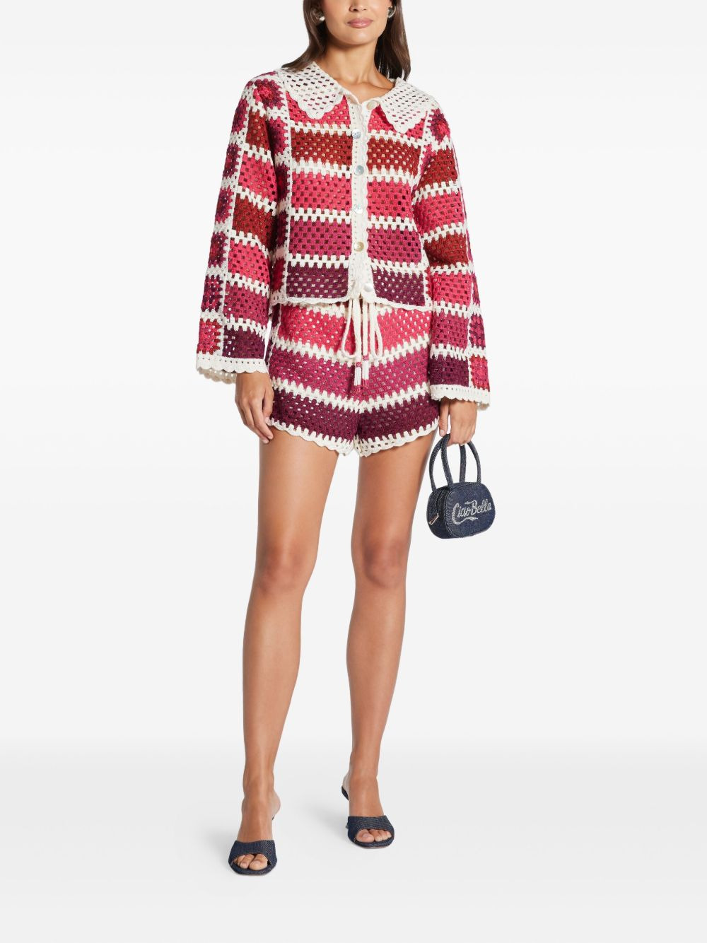 striped-pattern crochet shorts - 2