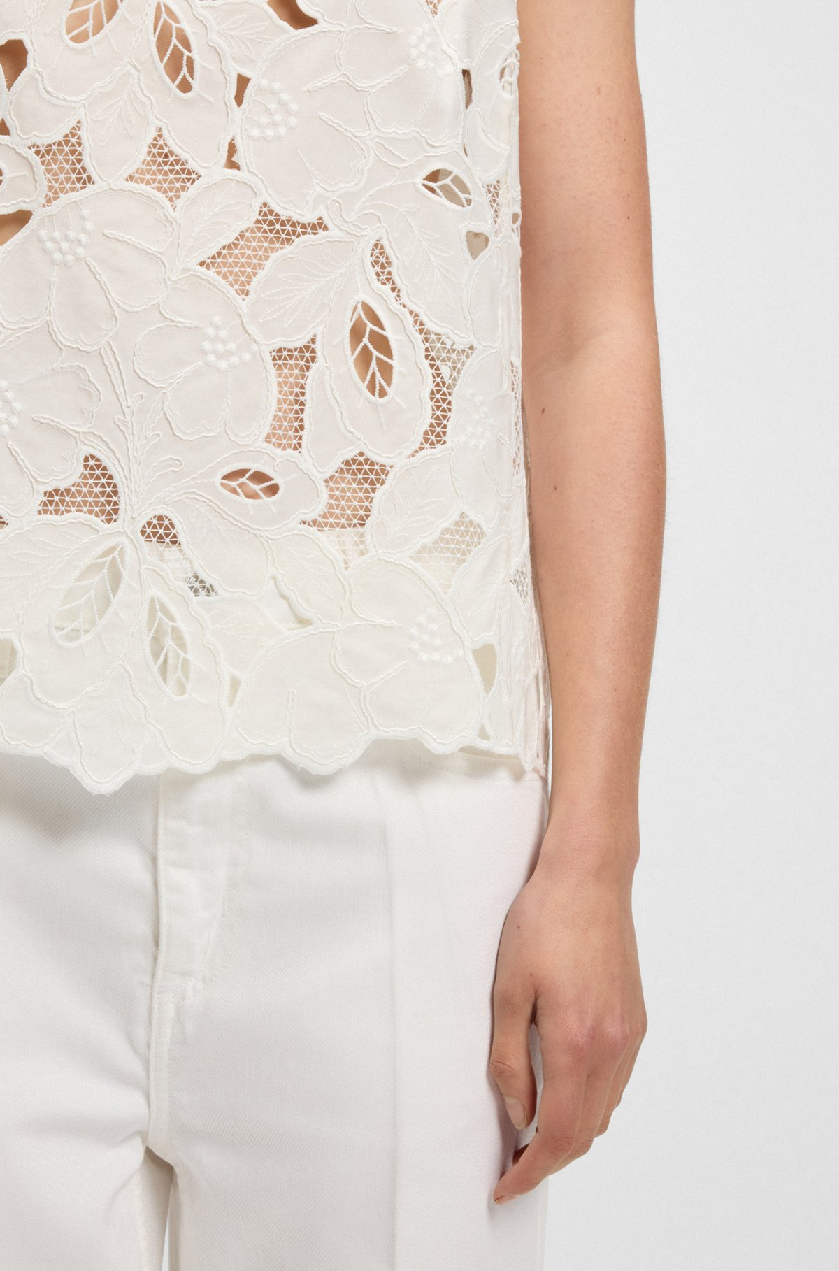 SLEEVELESS BLOUSE WITH BRODERIE ANGLAISE - 6
