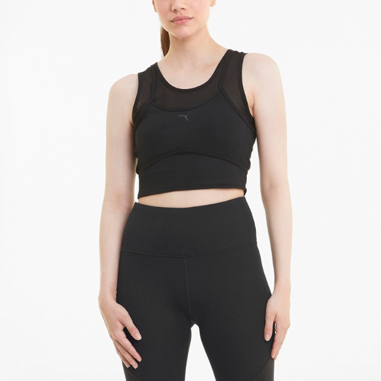 (WMNS) PUMA STUDIO Layered Crop Top 'Black' 520223-01 - 3