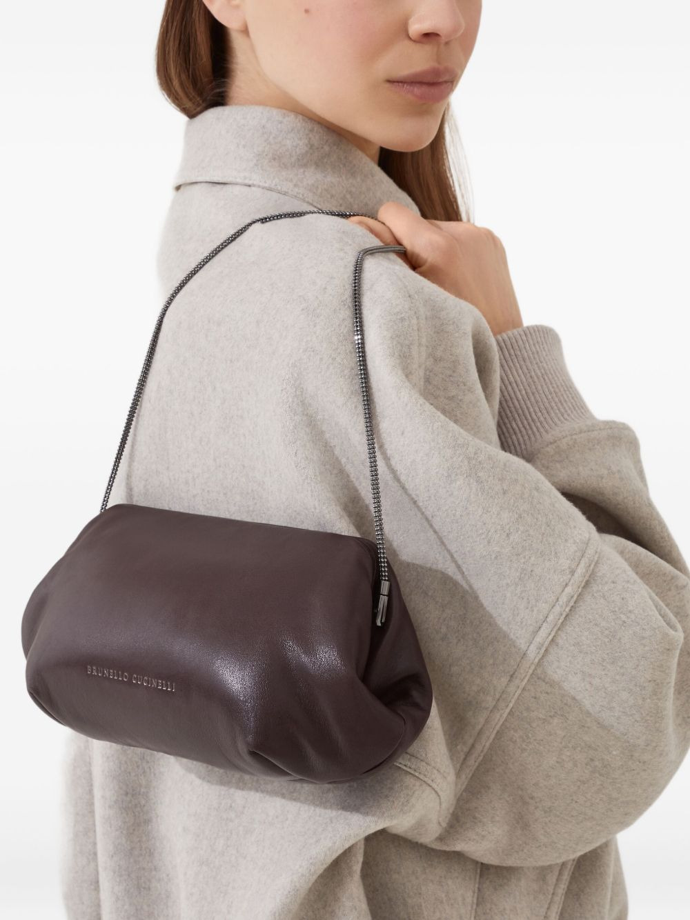 leather chain-strap clutch bag - 5