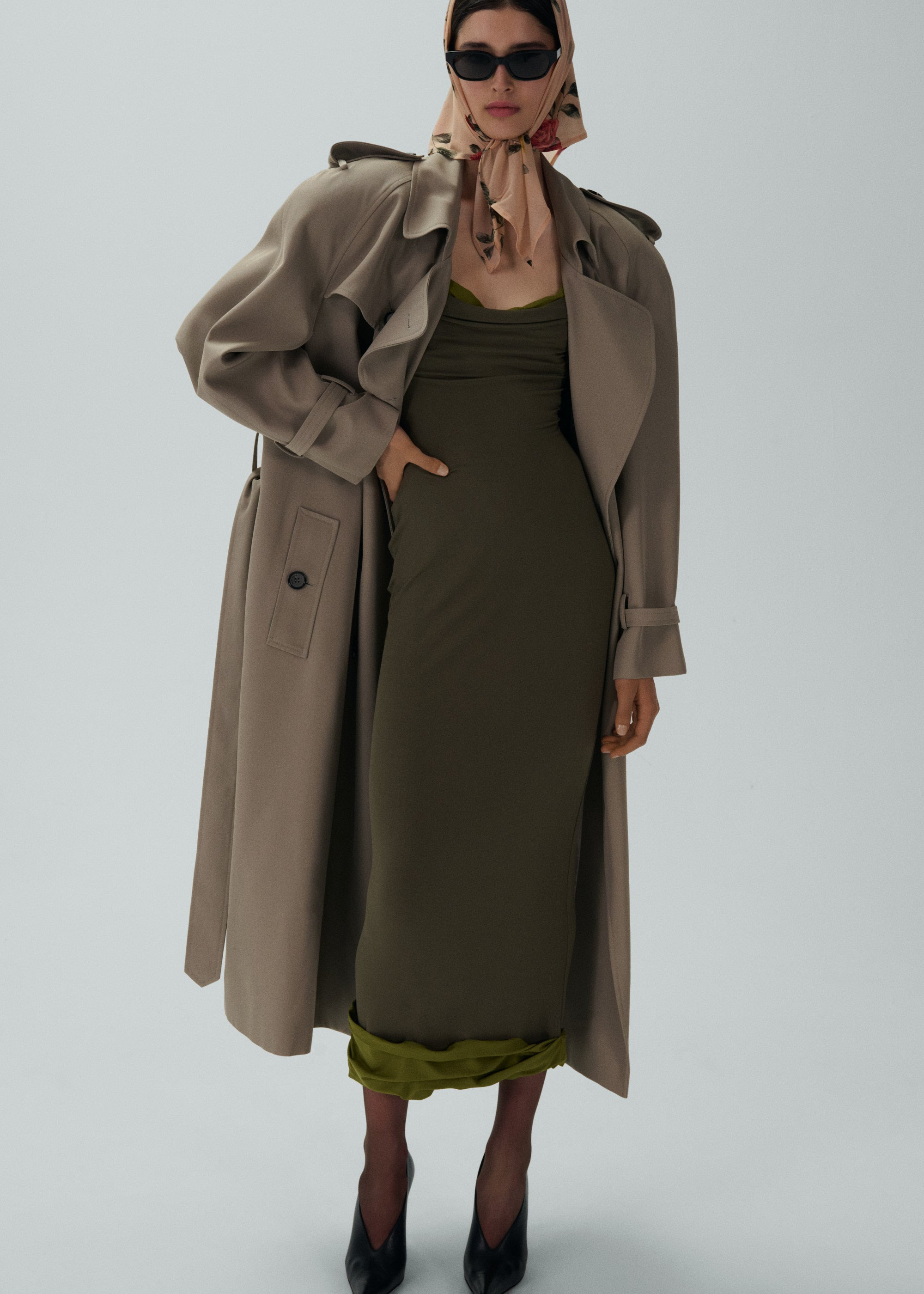 Double layer jersey tank dress in khaki - 3