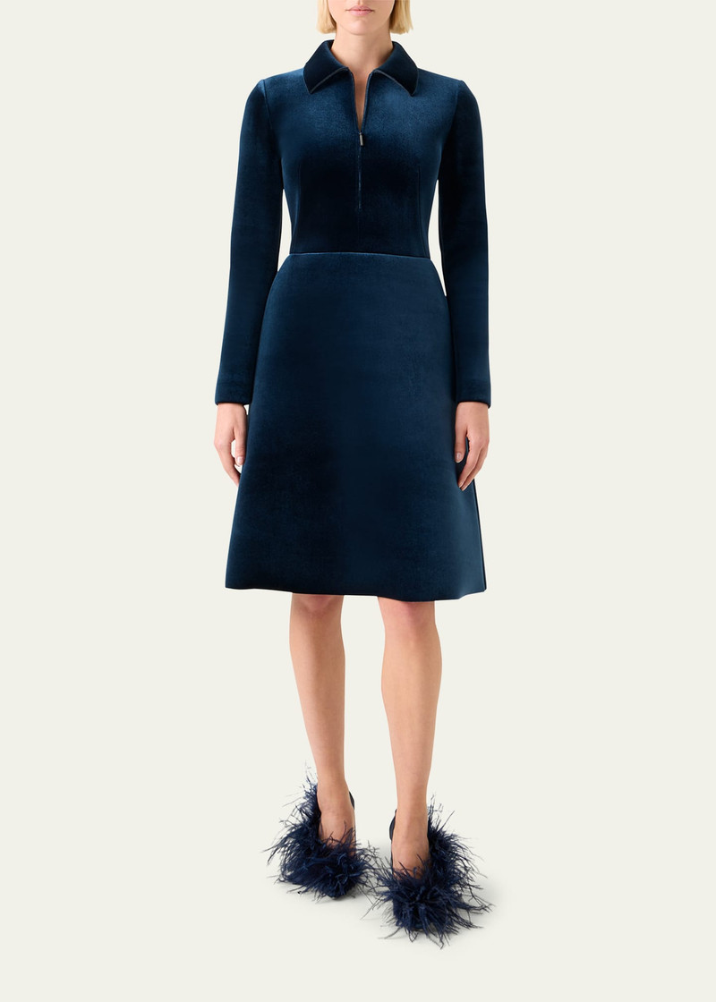 AKRIS Long-Sleeve Neoprene Velvet A-Line Shirtdress outlook