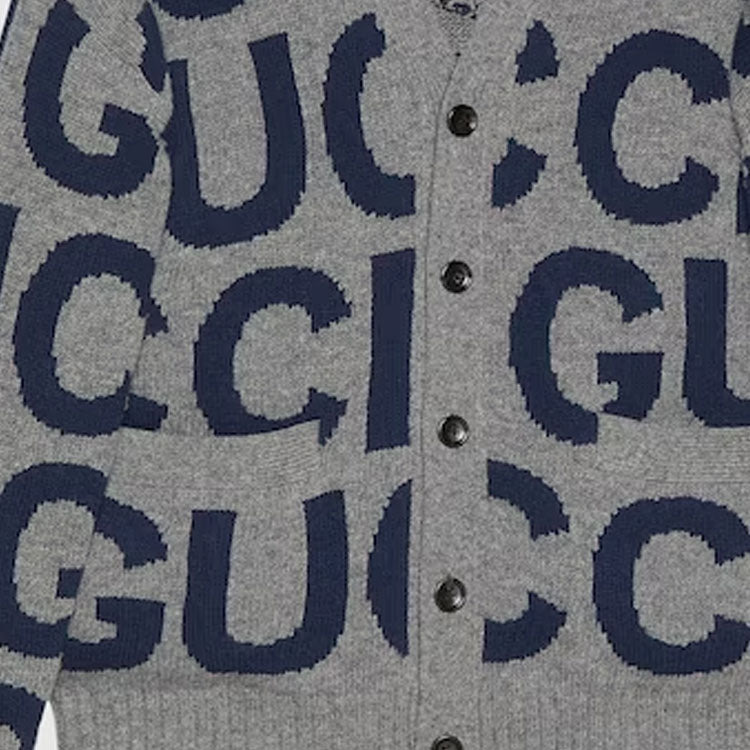 Gucci Wool Cardigan With Gucci Intarsia 'Grey Bue' 771707-XKDLV-1140 - 6