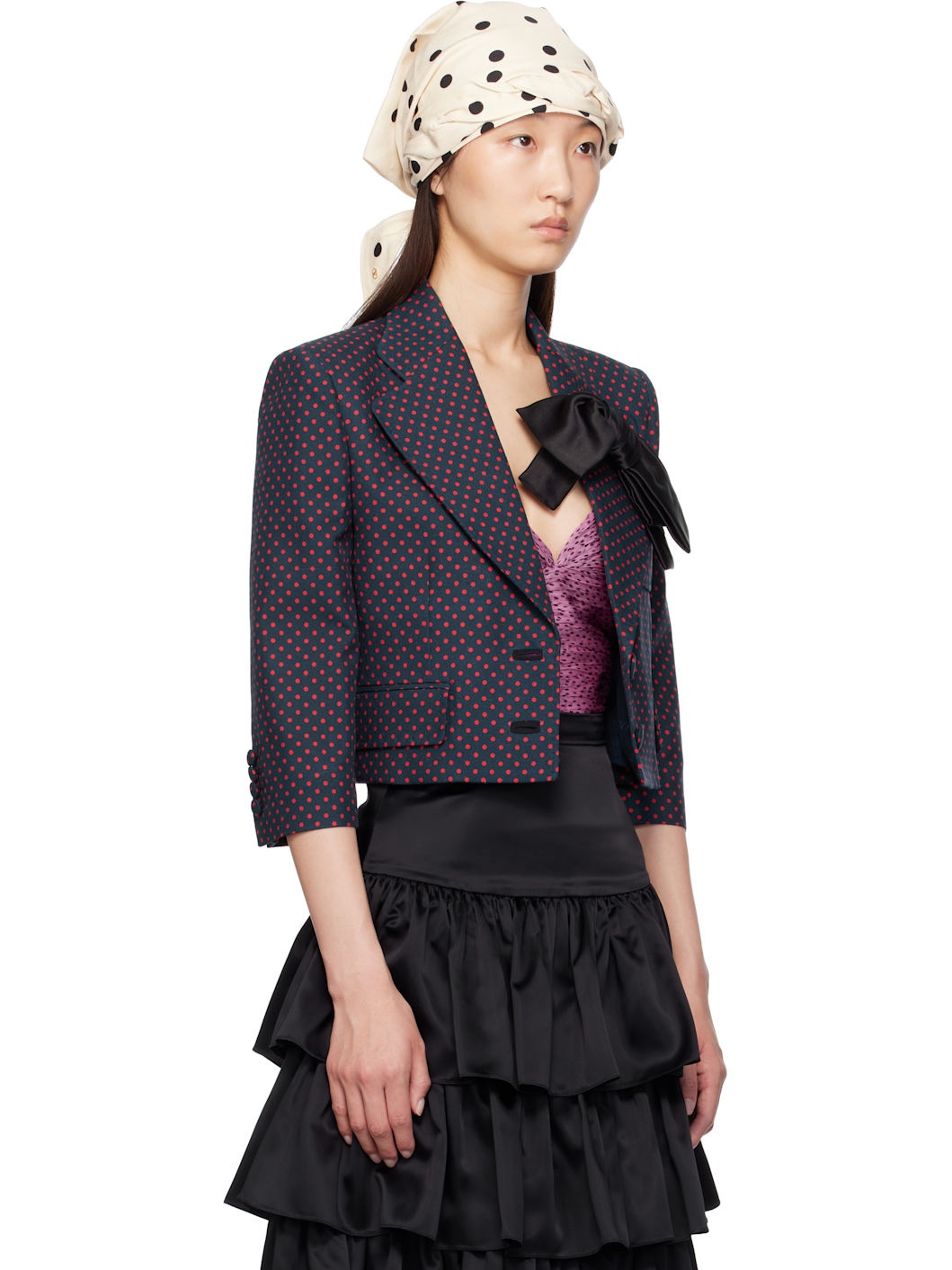 Navy Plusdepois Print Bow Jacket - 2