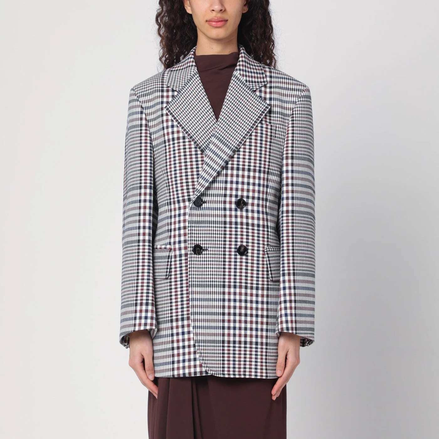 Double-breasted checkered jacket in structured cotton - 1