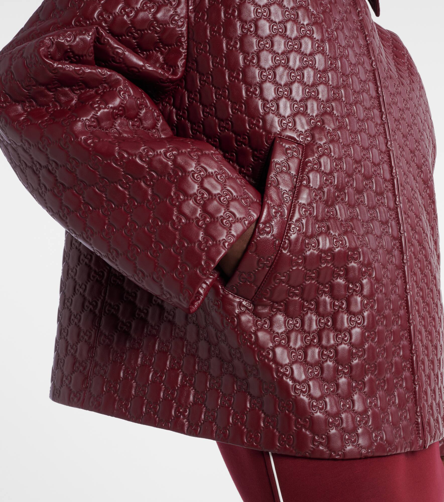 GG debossed leather jacket - 5