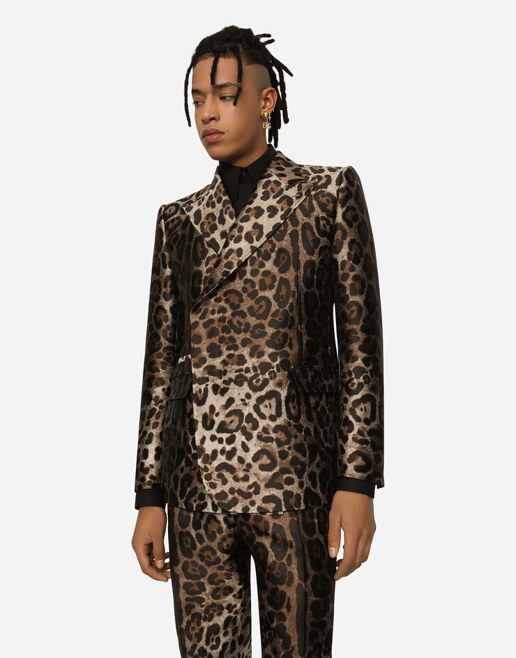 Double-breasted leopard-design jacquard Sicilia-fit suit - 4