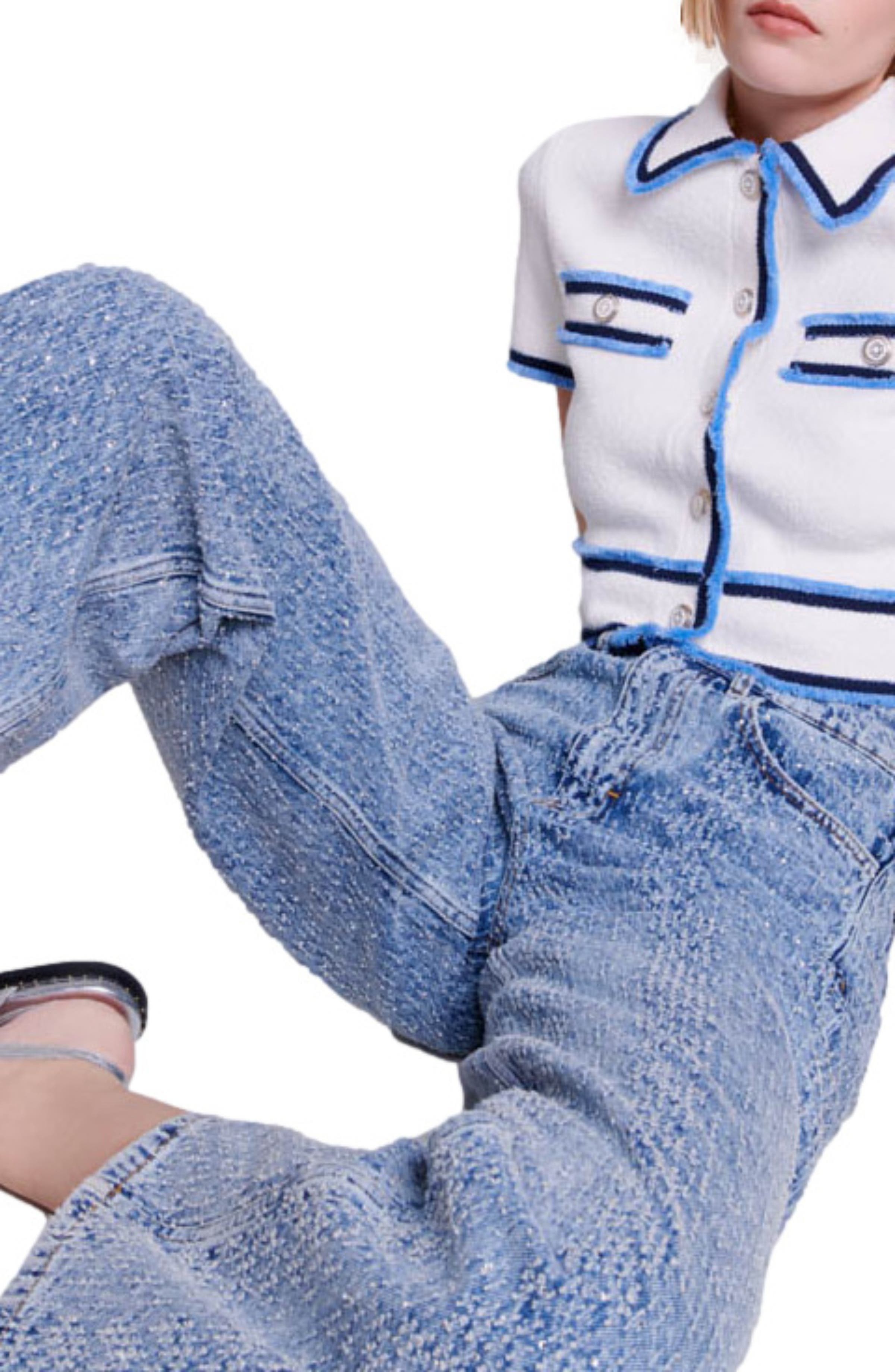 maje Rhinestone XL jeans in Blue at Nordstrom - 4