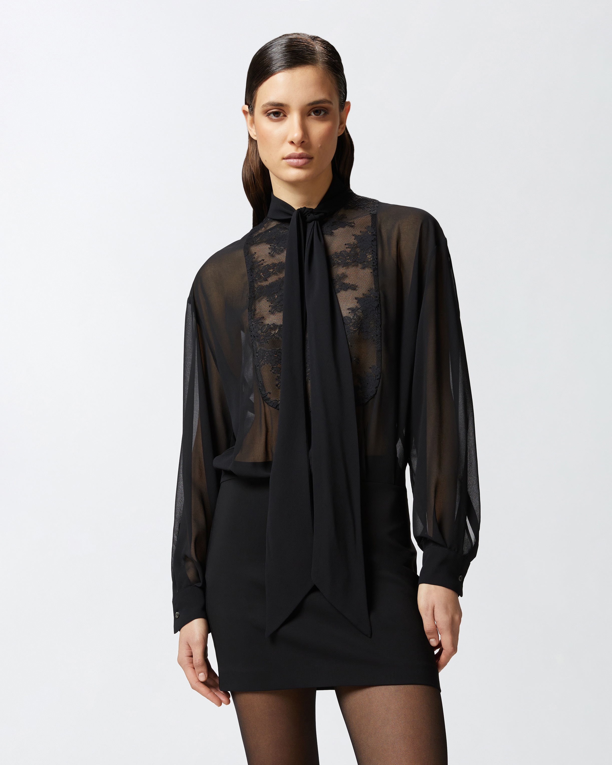 MINI DRESS WITH SHEER SHIRT AND LACE - 3