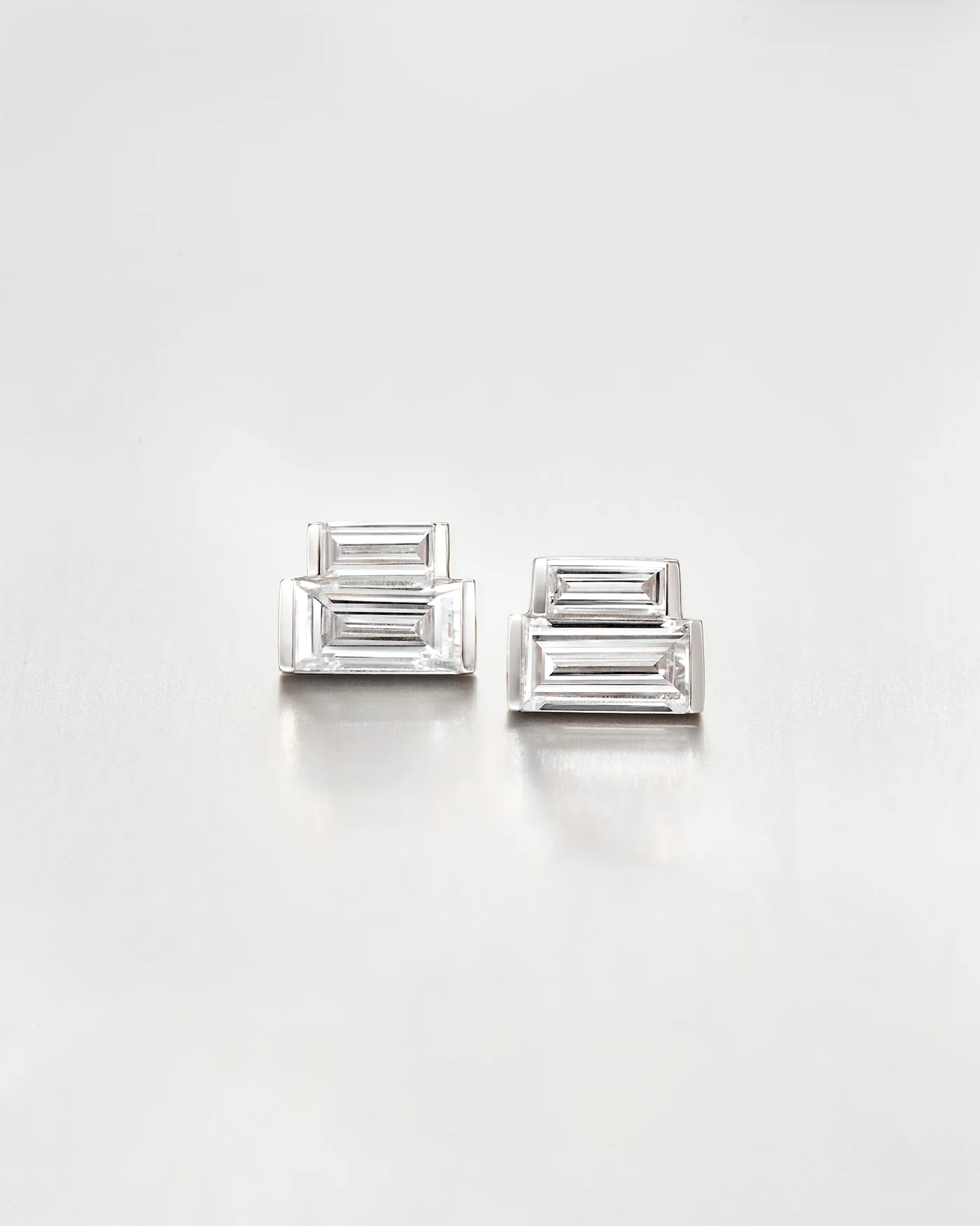 14K Stacked Baguette Diamond Stud Earrings - 1