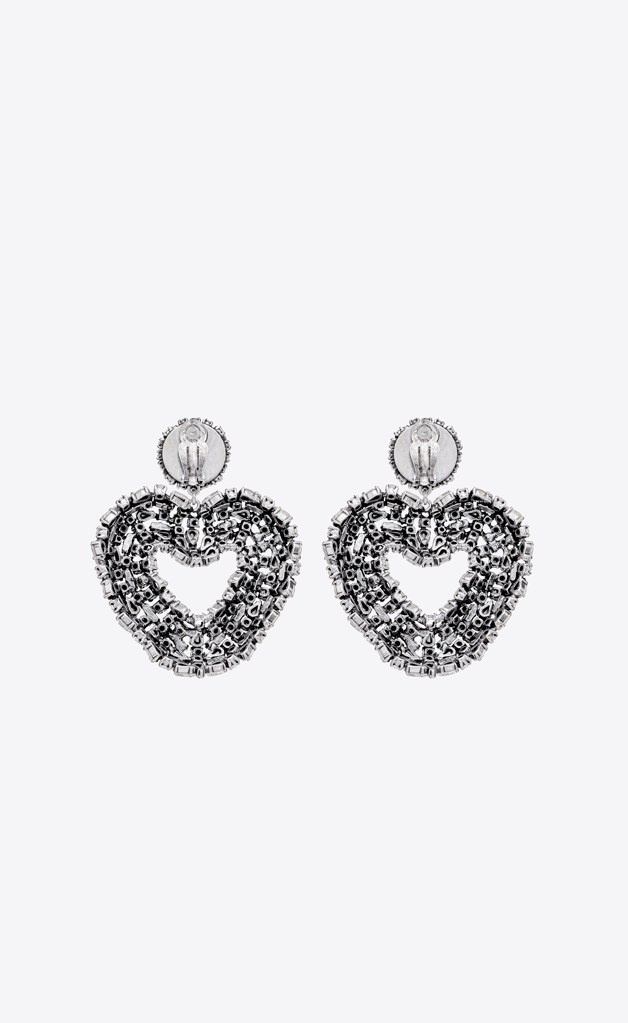 oversized clip-on rhinestone heart earrings in metal - 3