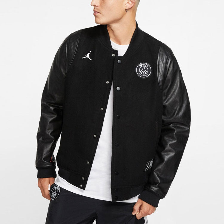 Air Jordan x PSG Crossover Paris Saint-Germain Varsity Sports baseball uniform Jacket Black BQ8363-0 - 3