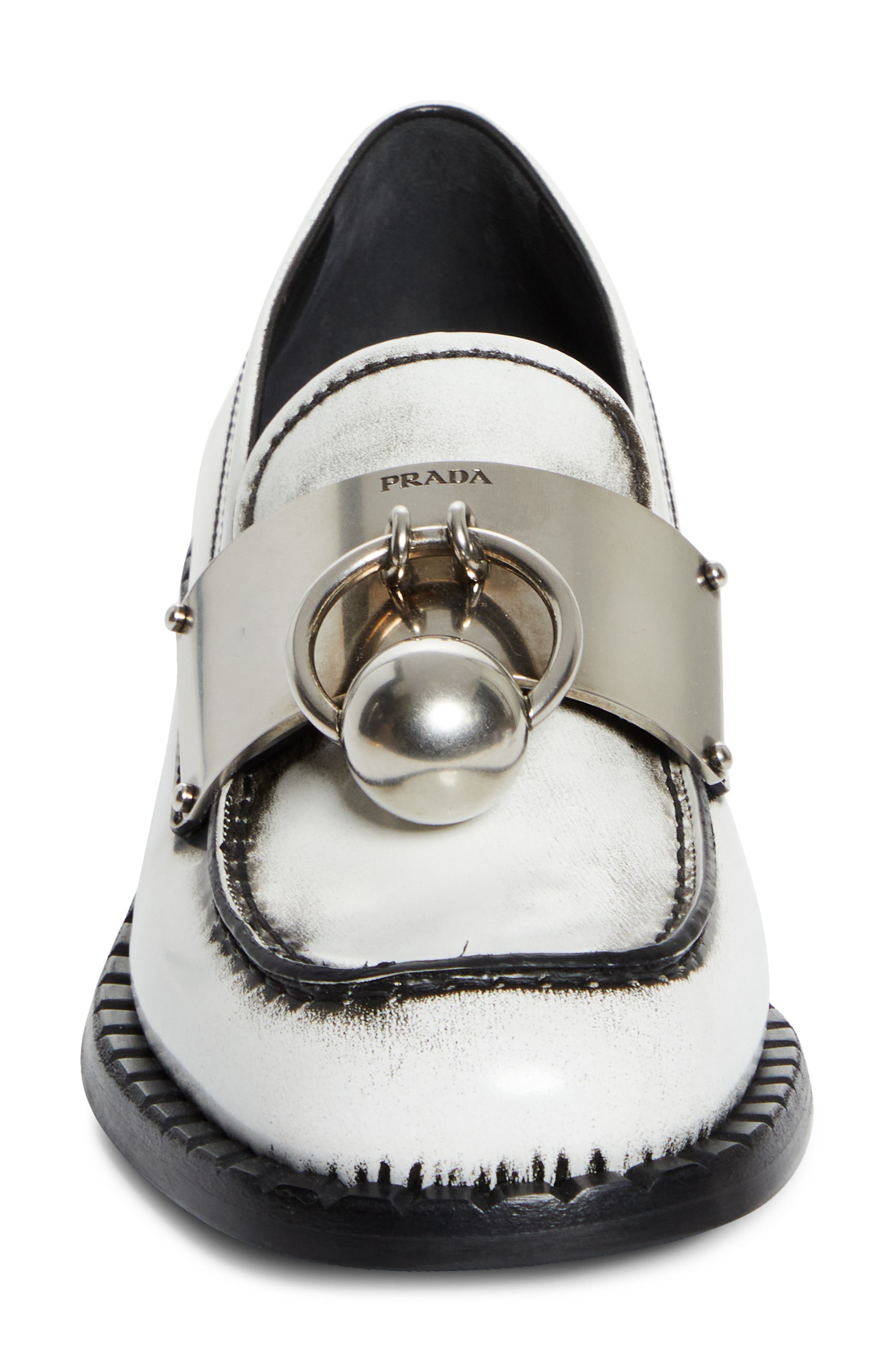 Prada Two-Tone Calfskin Leather Loafer in Bianco at Nordstrom - 4