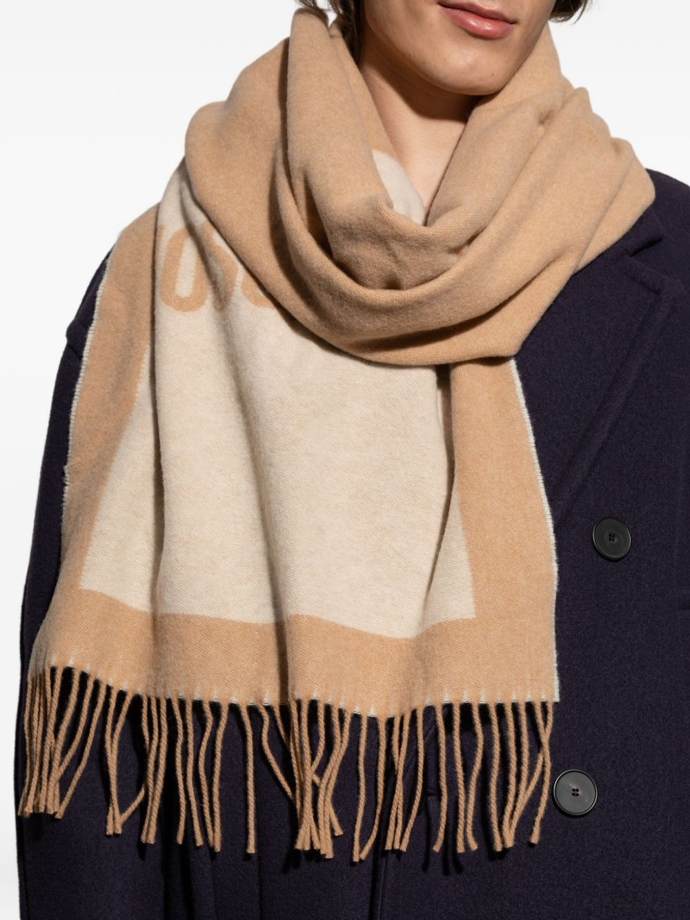 logo-detailed fringed scarf - 4
