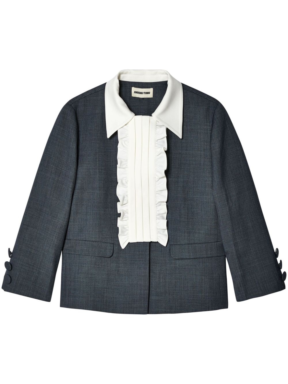ruffled-trim fitted jacket - 1