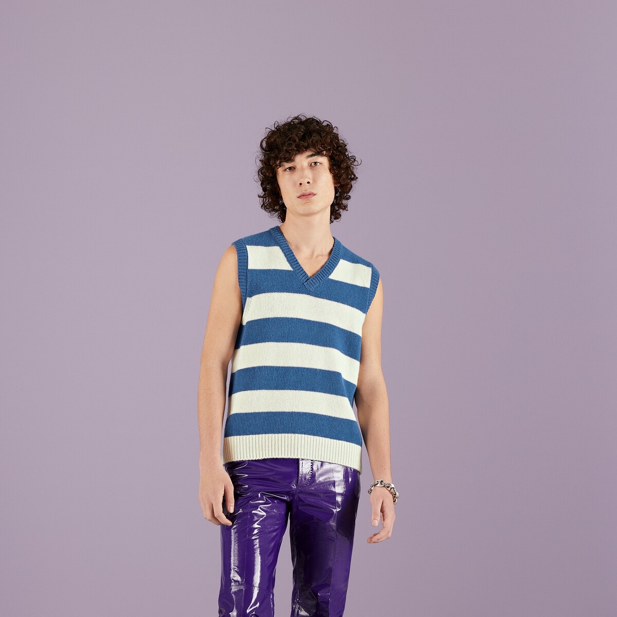 Striped wool cashmere knit vest - 5