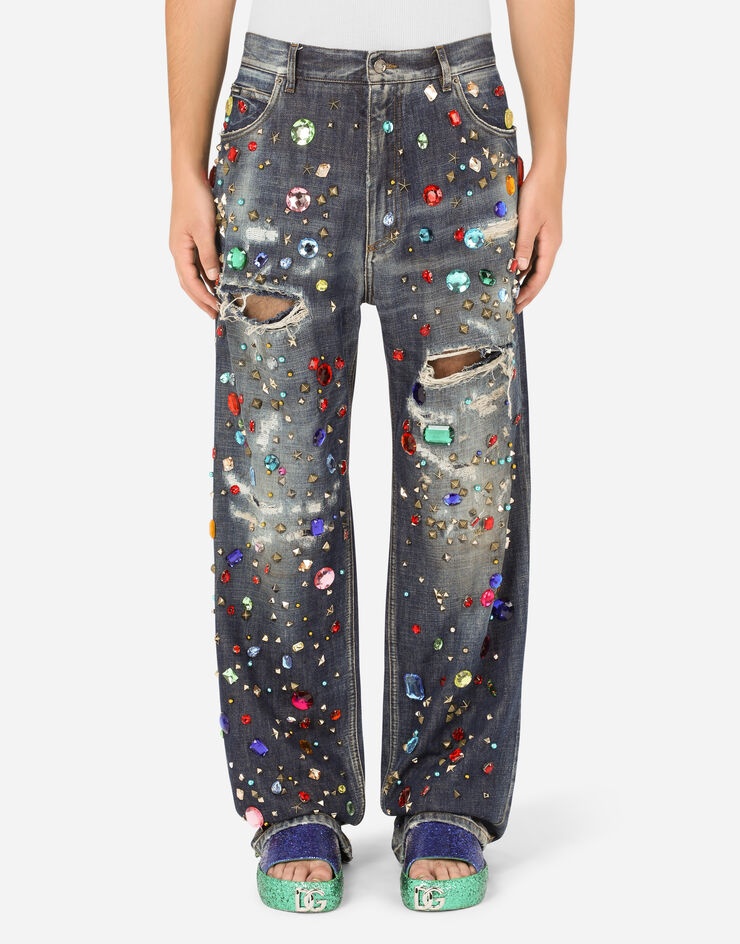 Oversize jeans with crystals, rips and studs - 2