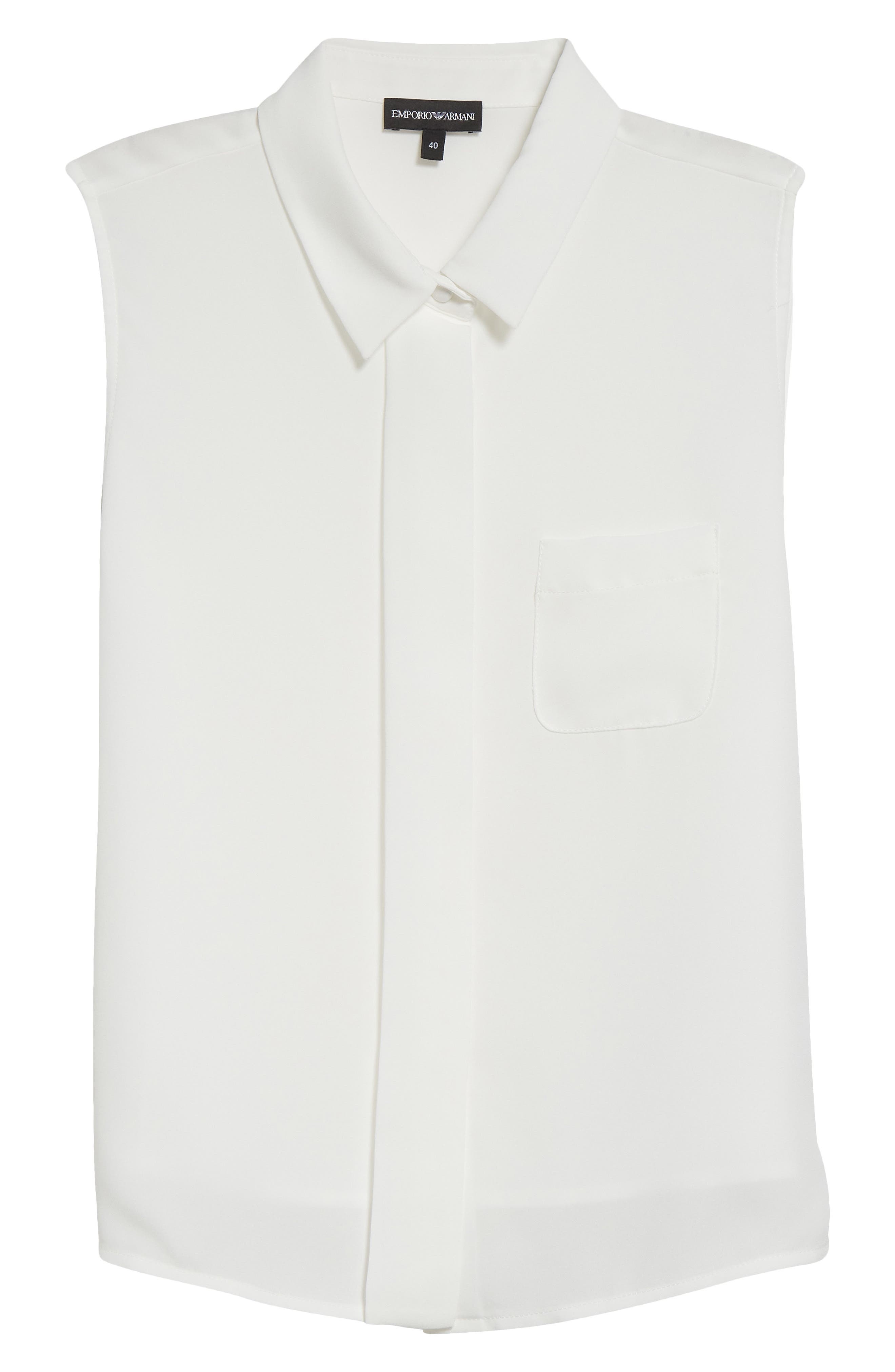 Emporio Armani Sleeveless Button-Up Shirt in Warm White at Nordstrom - 5