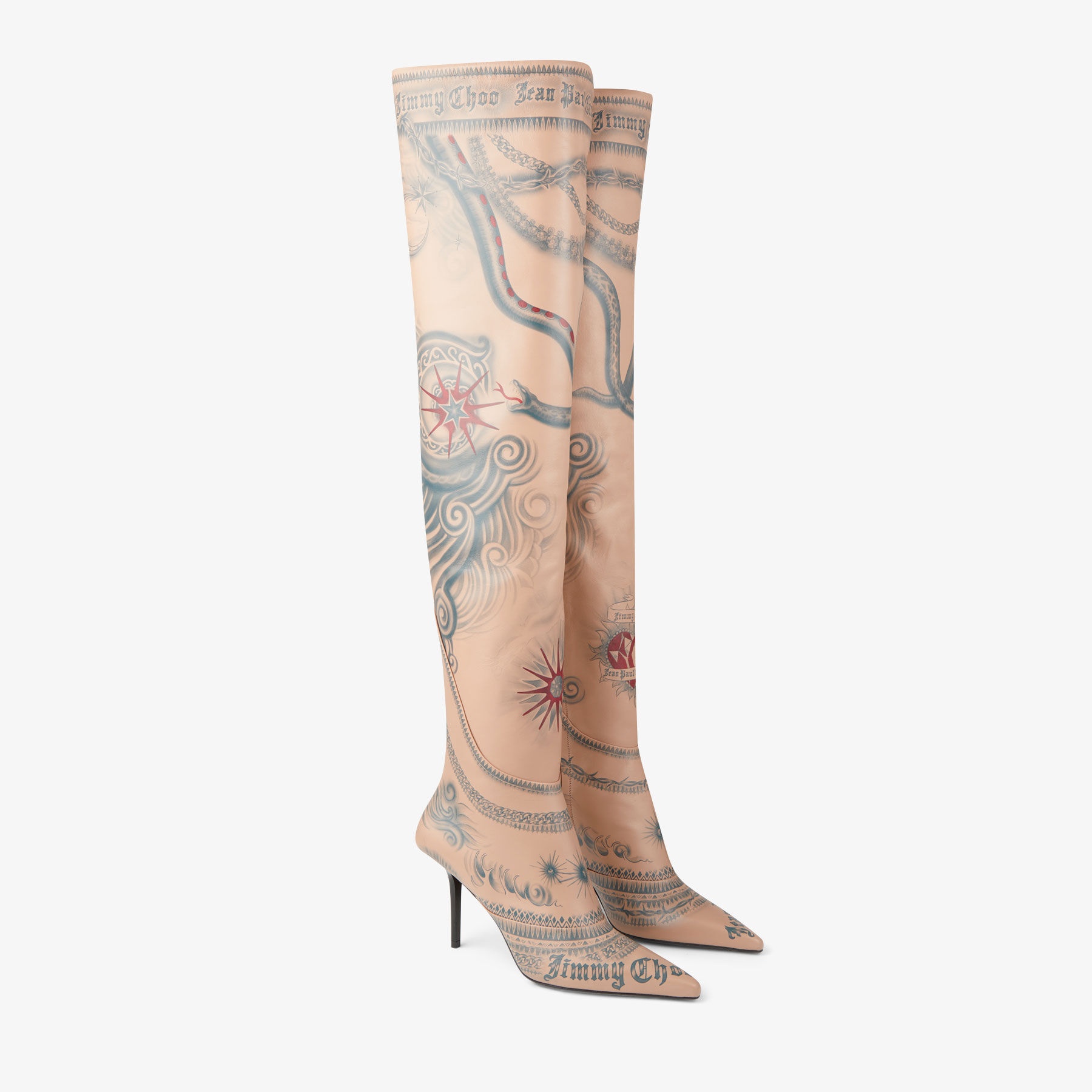 Jimmy Choo / Jean Paul Gaultier Over The Knee Boot 90
Beige Tattoo Printed Leather Over-The-Knee Boo - 3