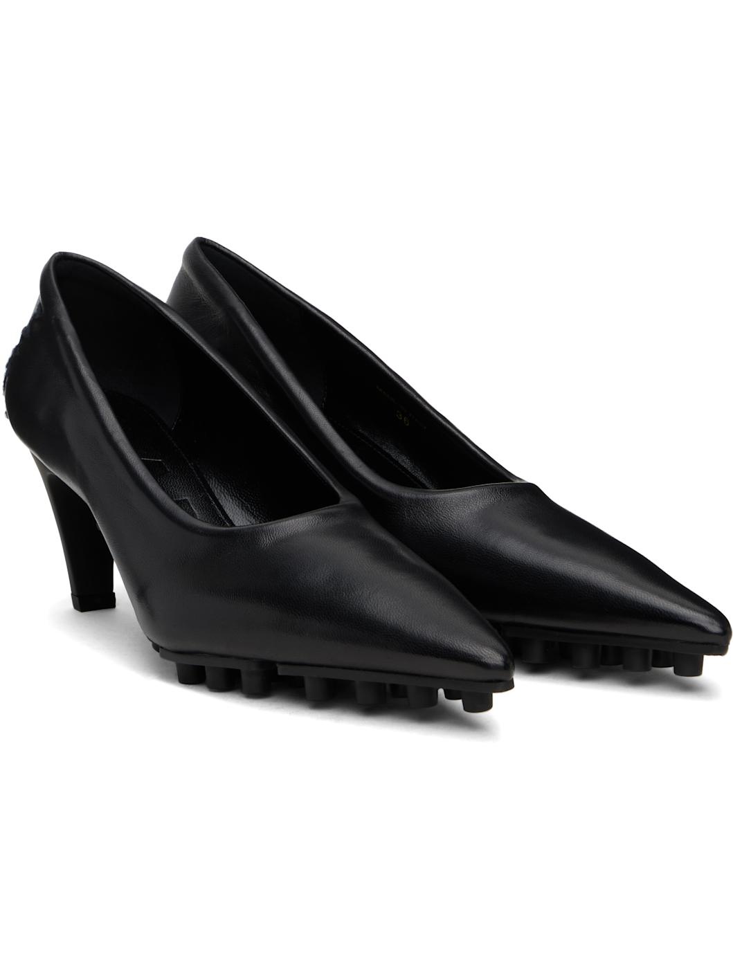Black Nappa Spike Heels - 4