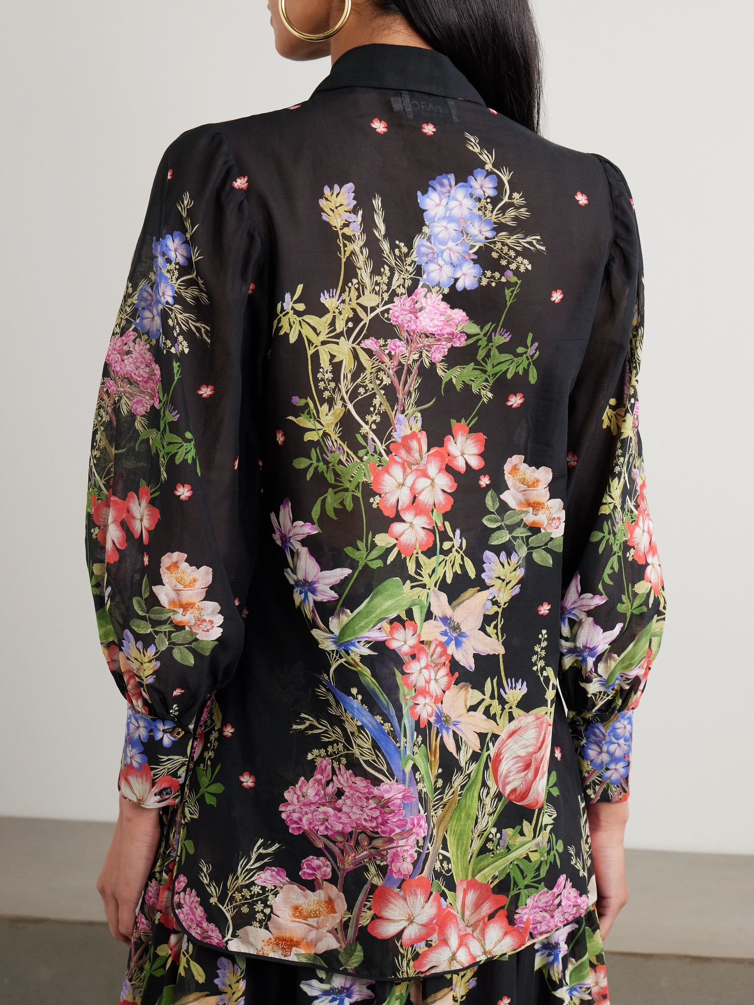 Aster floral-print cotton-blend voile shirt Black - 4
