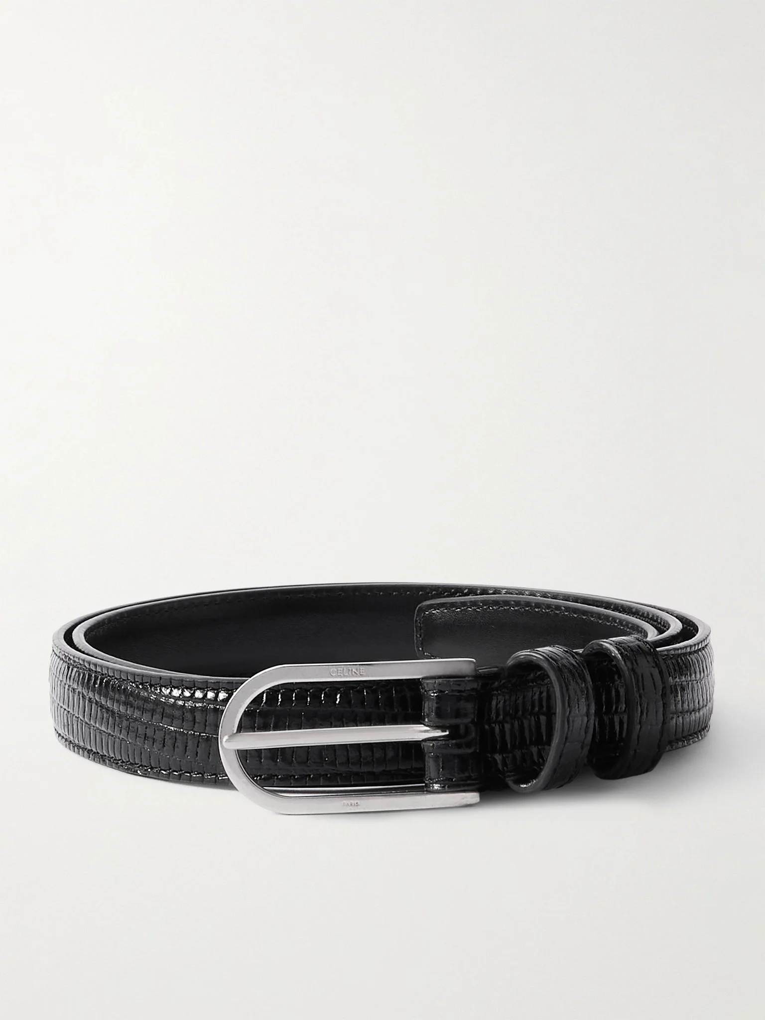 2cm Lizard-Effect Leather Belt Black - 1