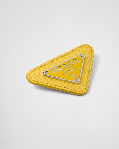 Prada Enameled triangle pin with Saffiano trim outlook