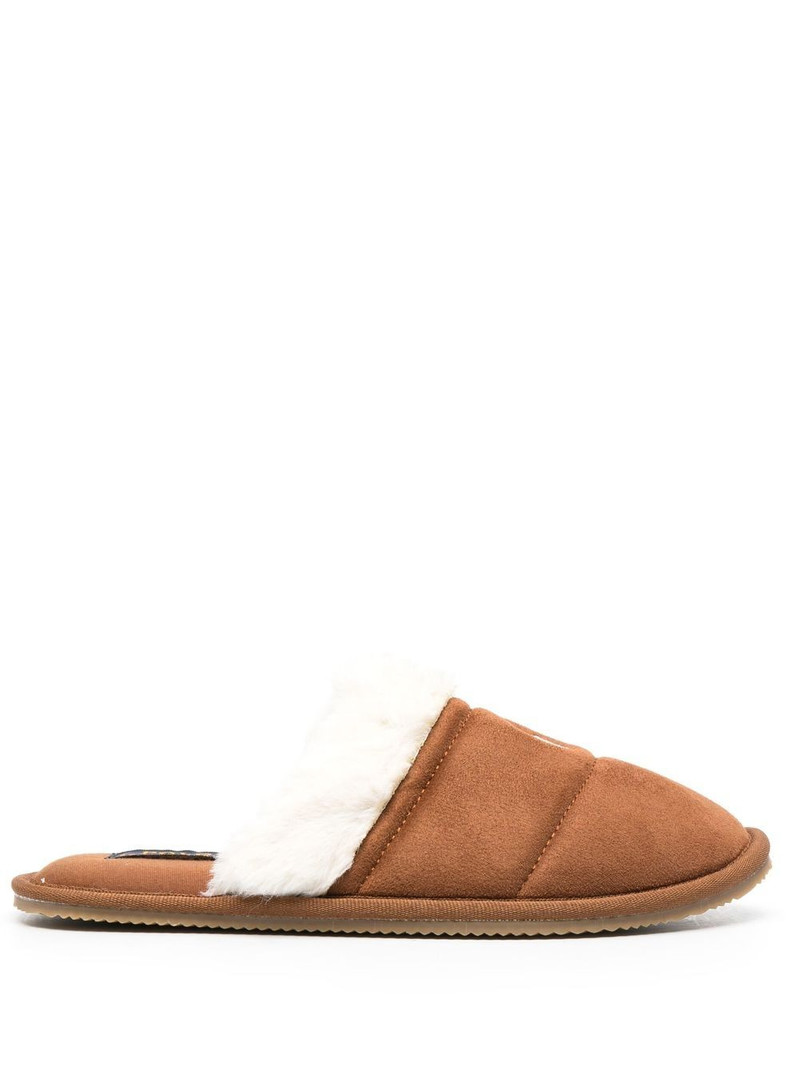embroidered-logo faux-fur slippers 1