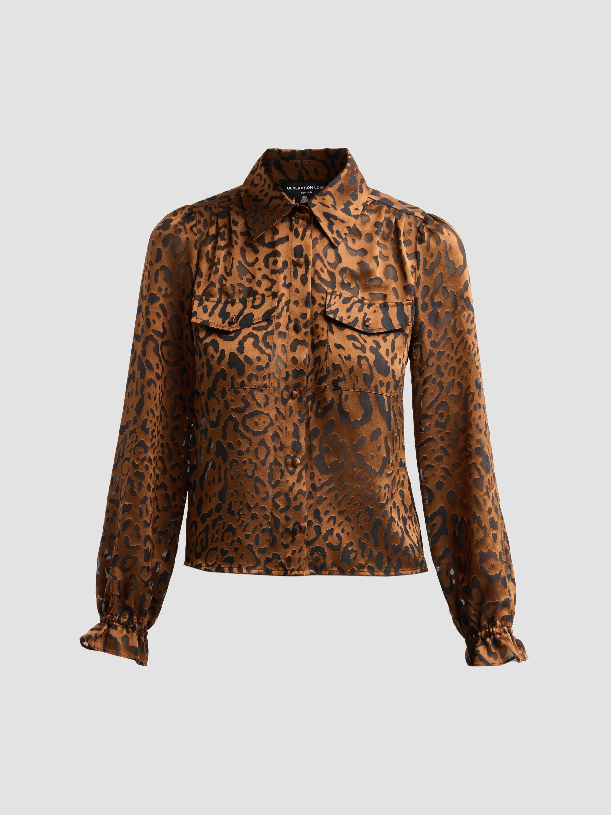 Women's Priya Leopard Burnout Blouse - Caramel Black - 1